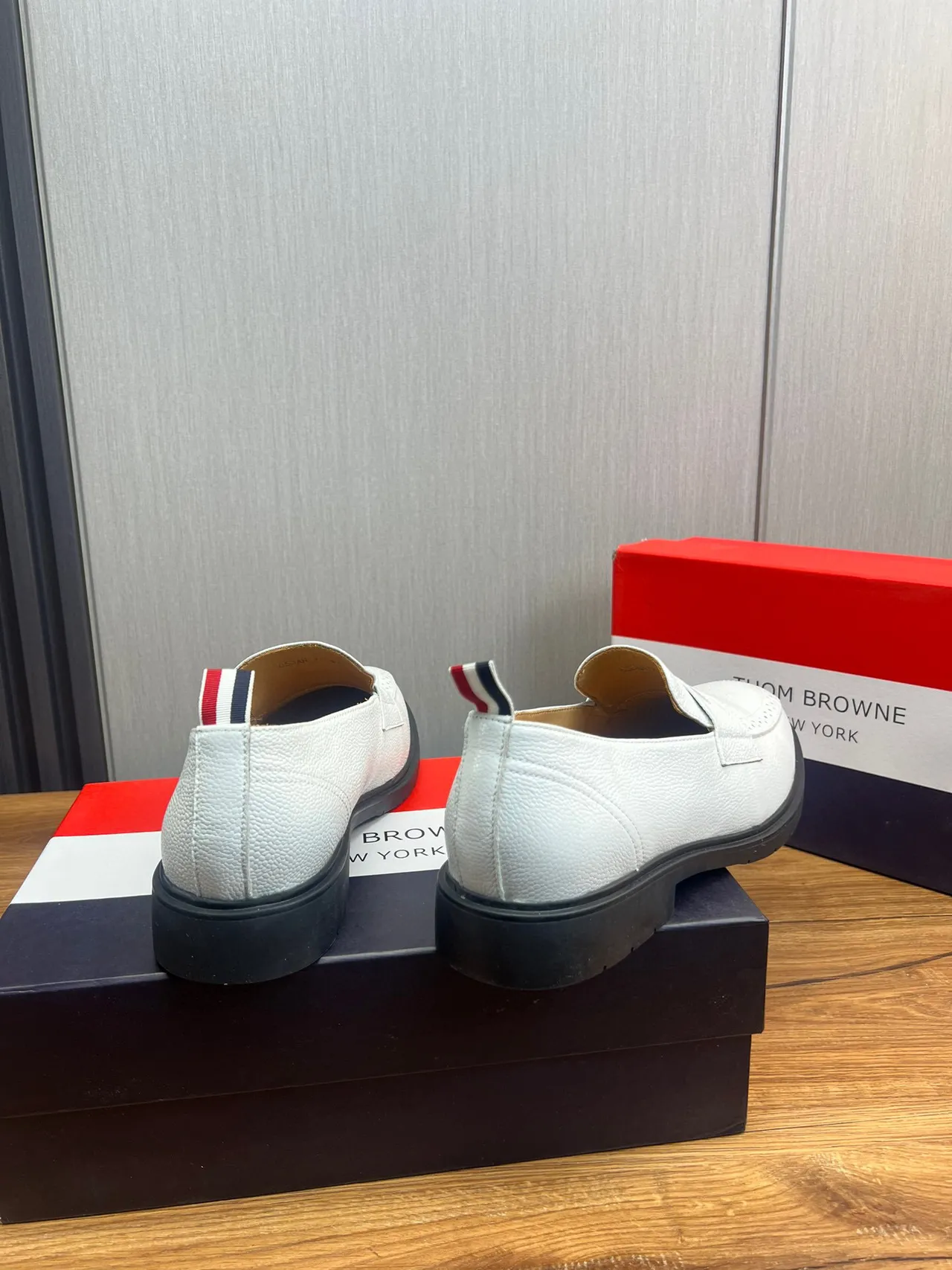 Thom Browne Penny Loafer White Textured Leather Loafers