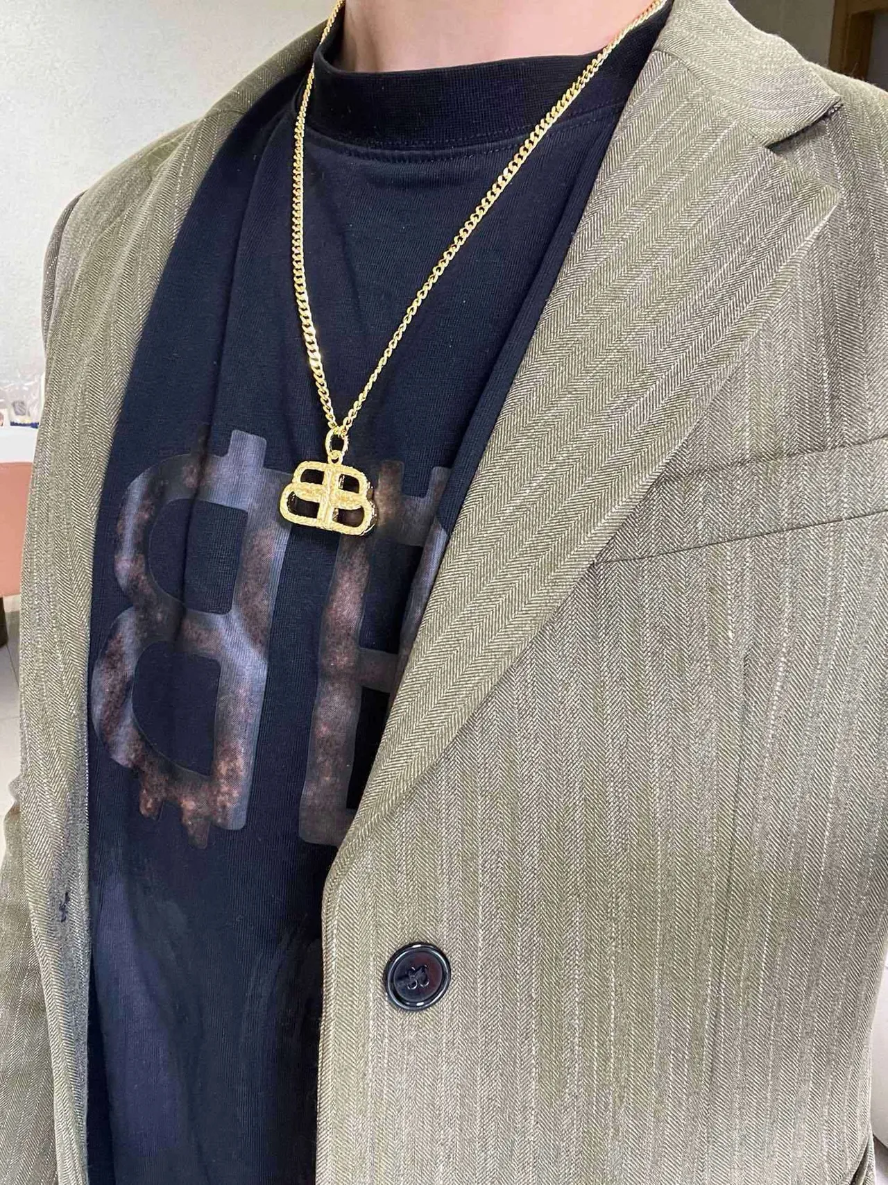 Balenciaga BB Interlocking Pendant Gold Chain Necklace