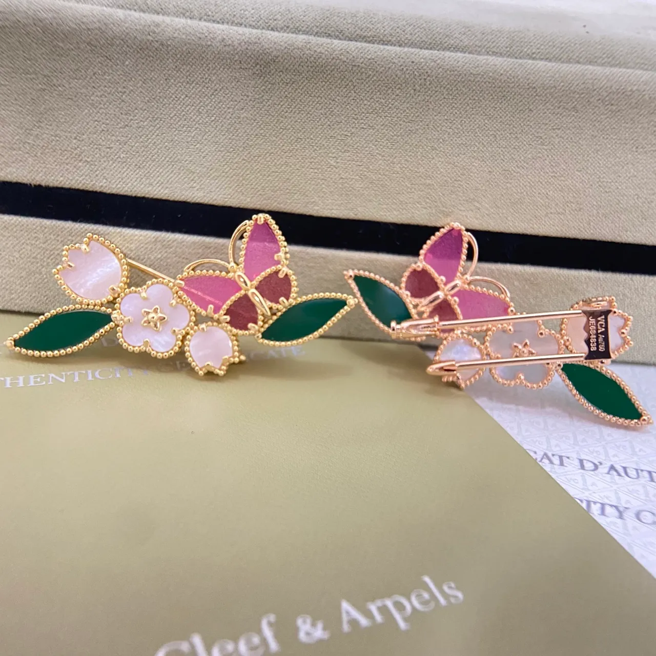 Van Cleef & Arpels Floral Butterfly Enamel and Mother-of-Pearl Brooches