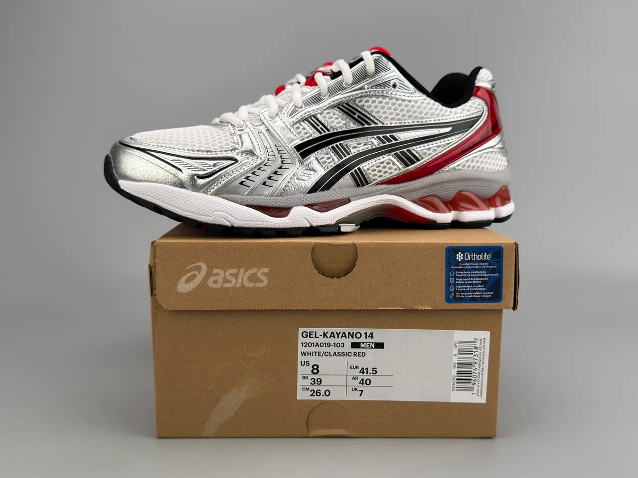 ASICS Gel-Kayano Silver White Red Running Shoes