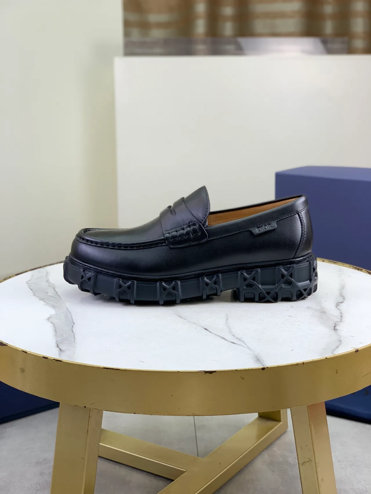 Dior Black Brown Penny Chunky Tread Sole Loafer