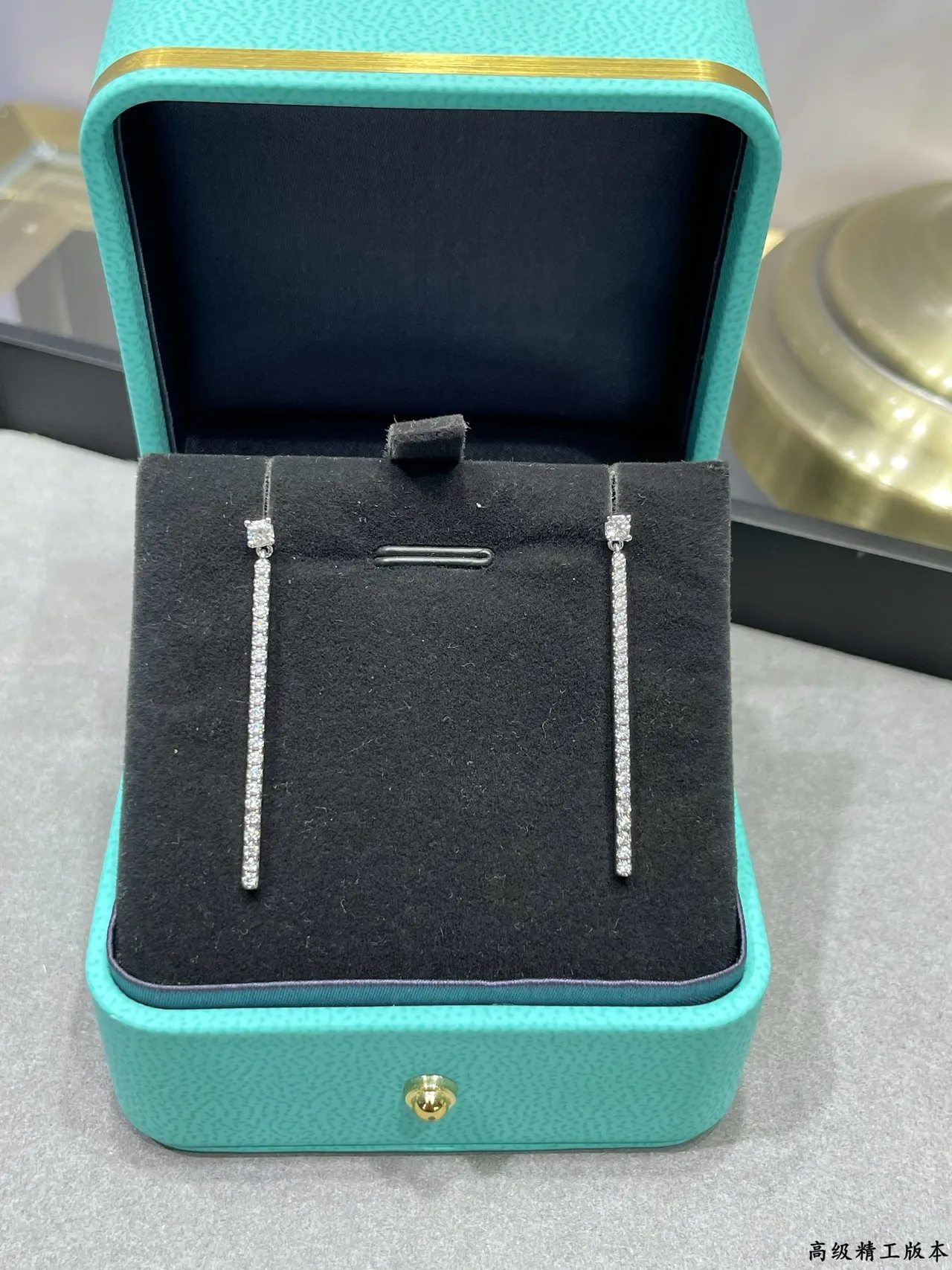 Tiffany & Co. Gold Silver Linear Drop Pavé-Set Earrings