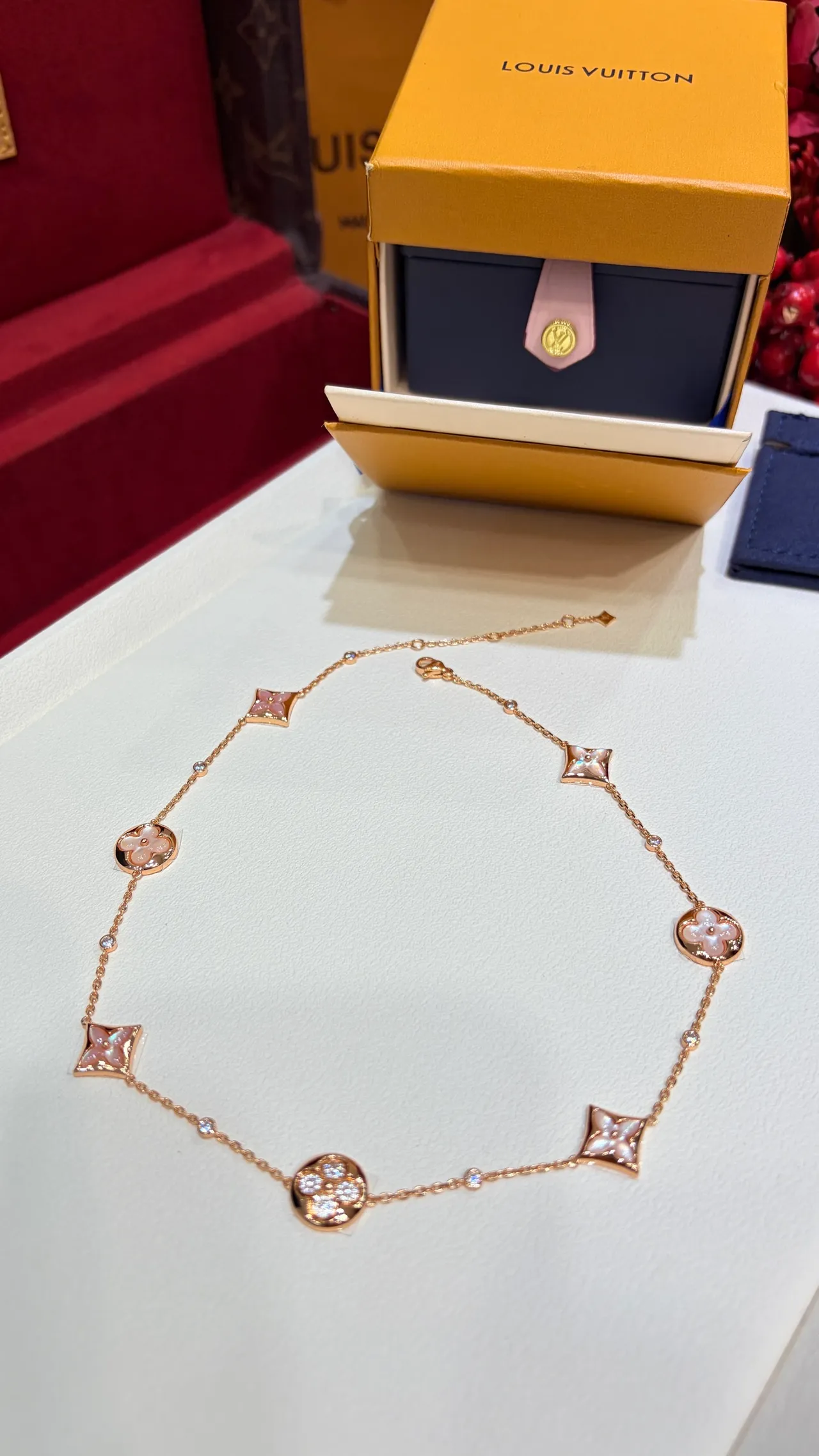 Louis Vuitton Monogram Flower Motif Rose Gold Necklace