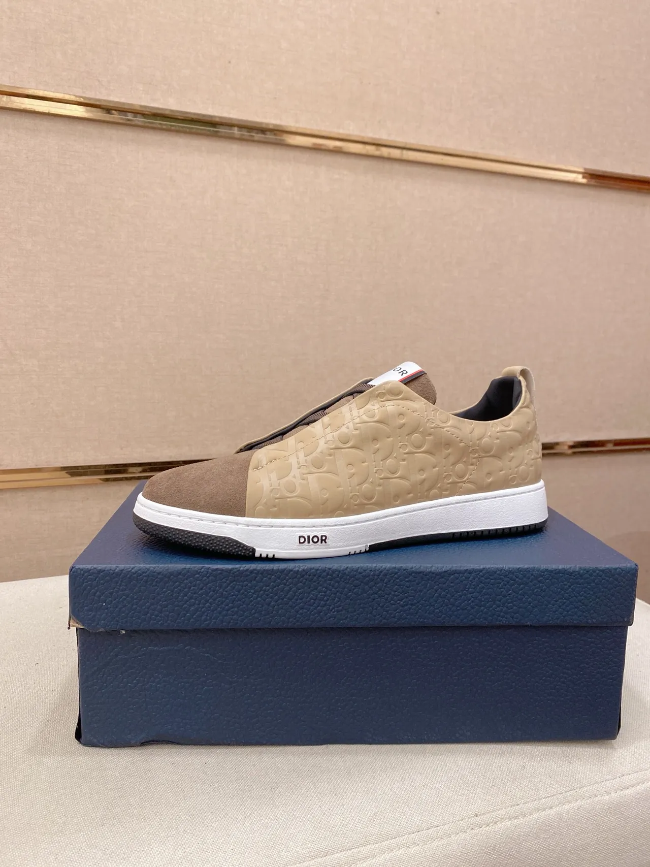 Dior Beige Brown Slip-On Monogrammed Lifestyle Sneakers