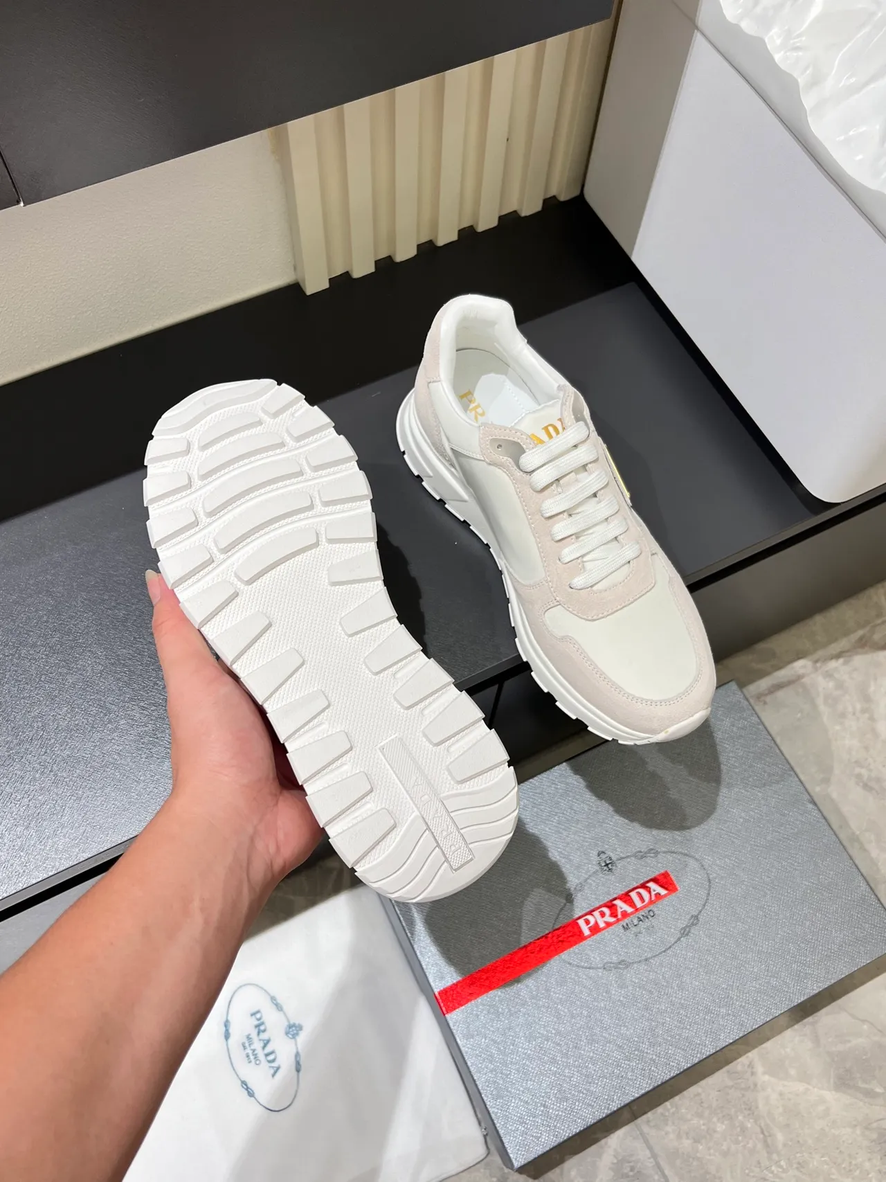 Prada Cloudbust Off-White and Beige Lifestyle Sneakers