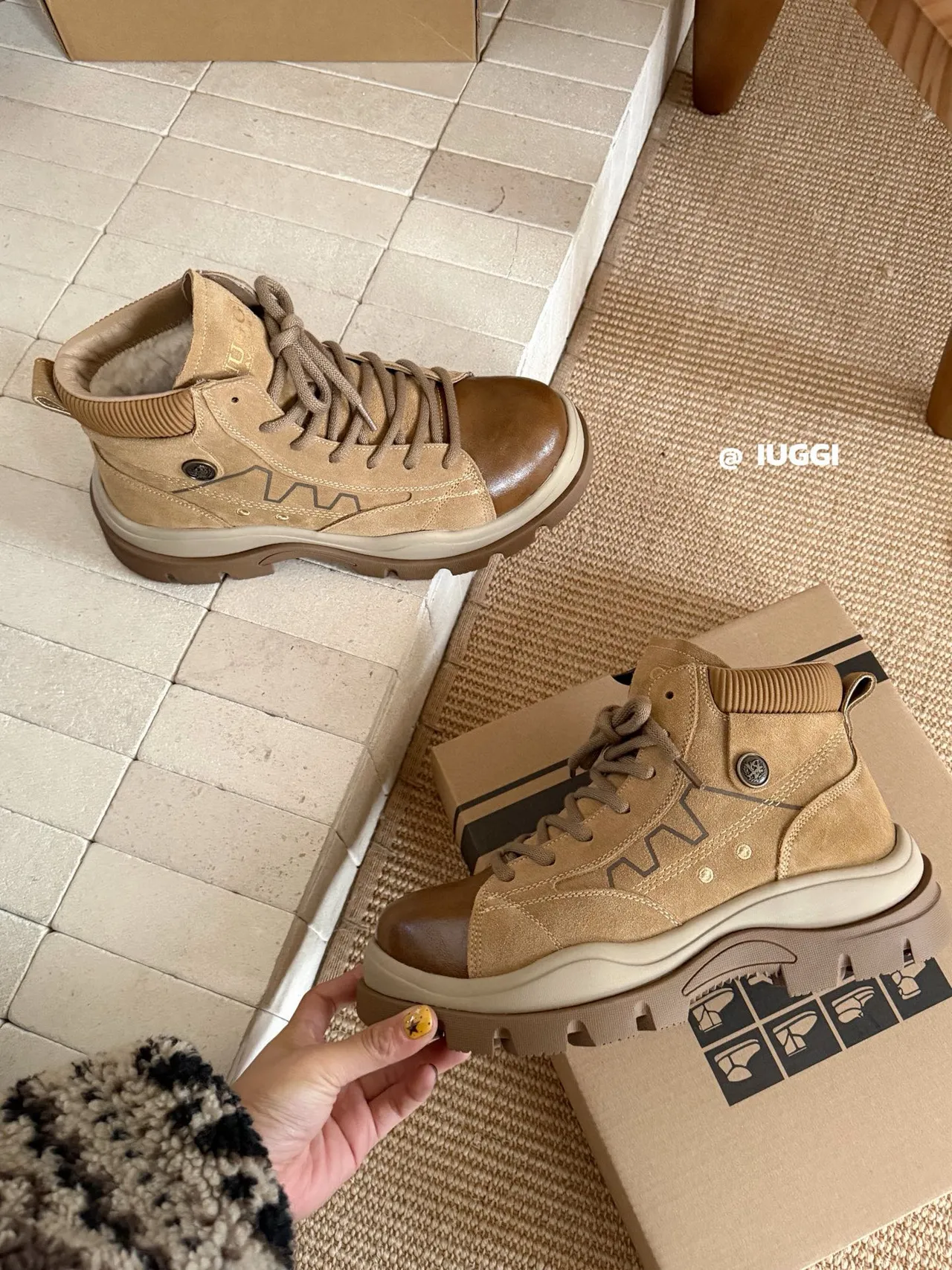UGG Lace-Up Shearling-Lined Two-Tone Ankle Boots