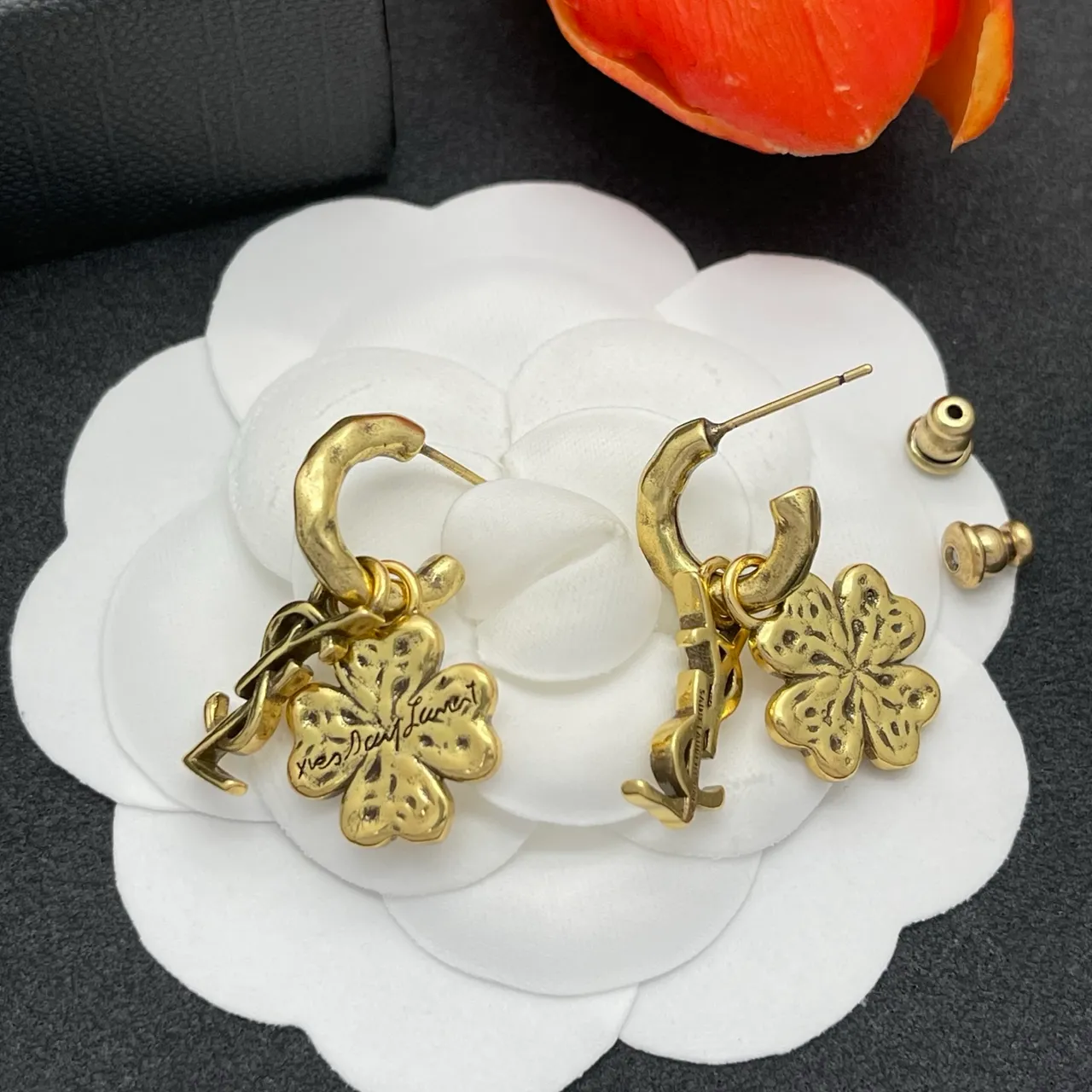 Saint Laurent Monogram Clover Gold-Tone Earrings