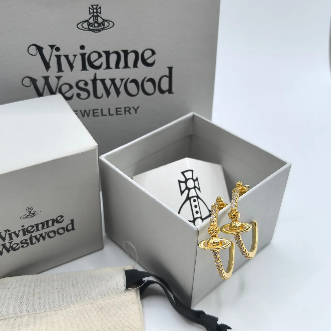 Vivienne Westwood Orb Gold Silver Motif Pavé-Set Stones Earrings