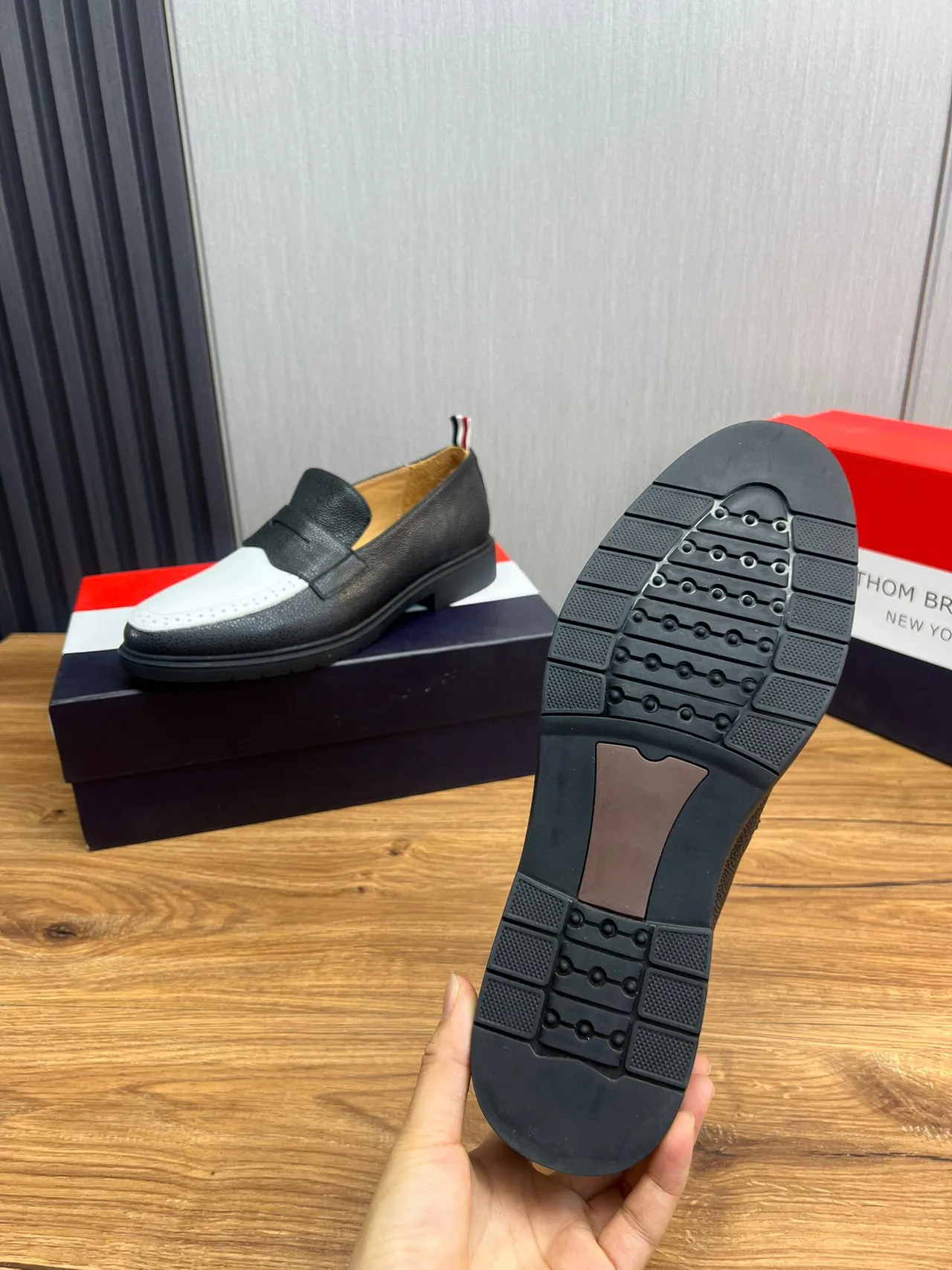 Thom Browne Two-Tone Pebbled Leather Penny Loafer