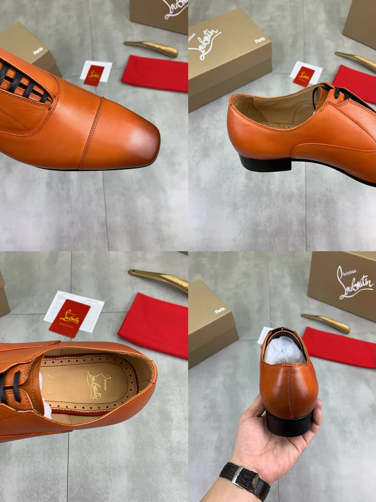 Christian Louboutin Orange Black Cap-Toe Lace-Up Oxford Shoes