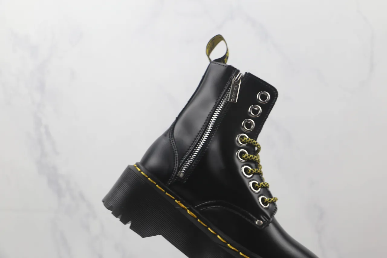 Dr. Martens Jadon Black Yellow Platform Sole Smooth Leather Martin Boots