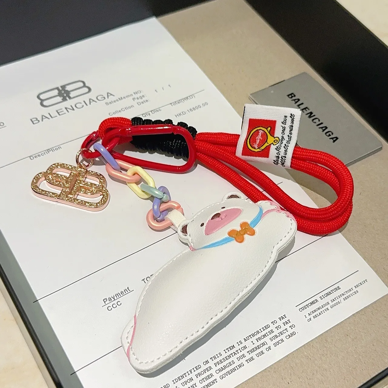 Balenciaga White Red Leather Bear Charm Multicolor Resin Chain Links Phone Accessory