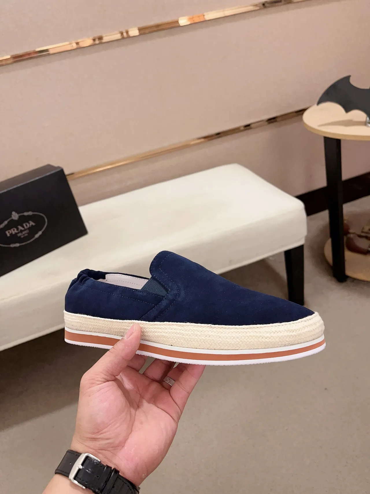 Navy Suede Slip-On Espadrille Boat Shoe