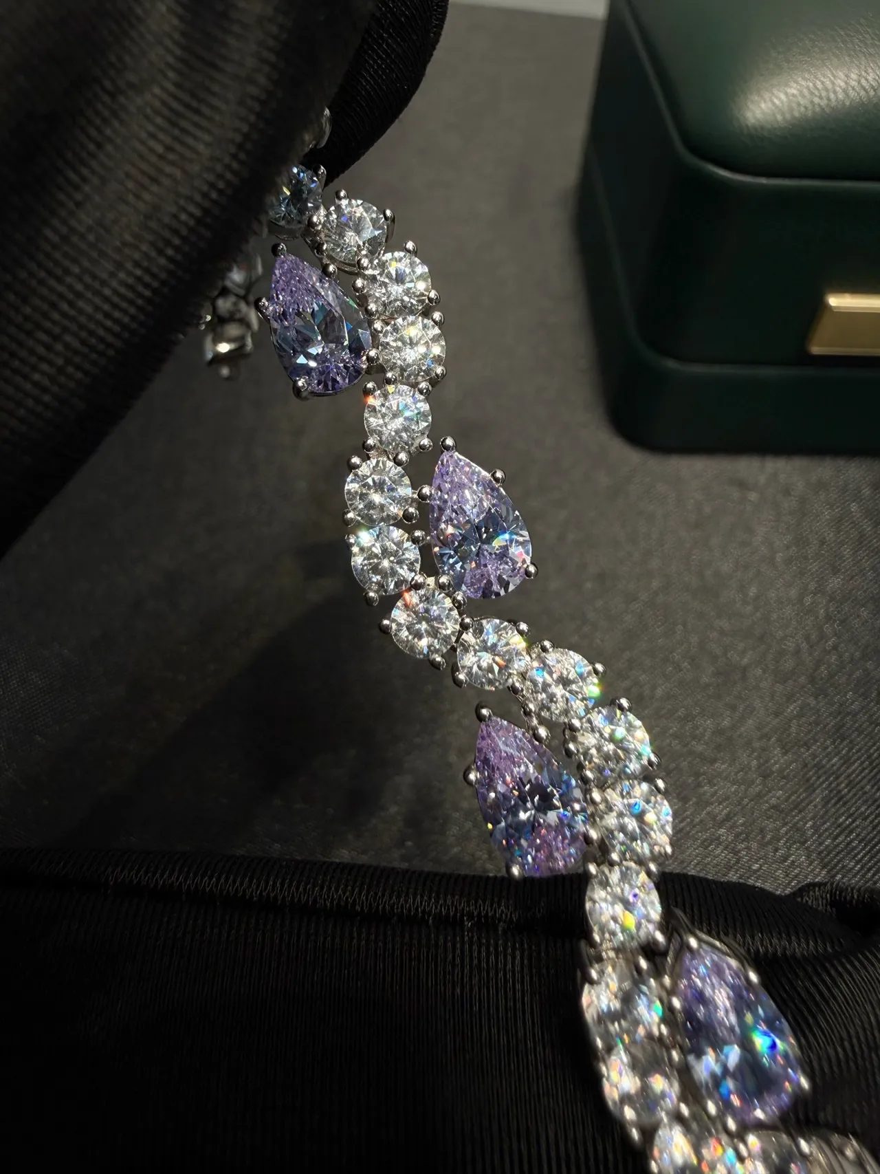 Silver Purple Multi-Strand Teardrop-Cut Stones Necklace