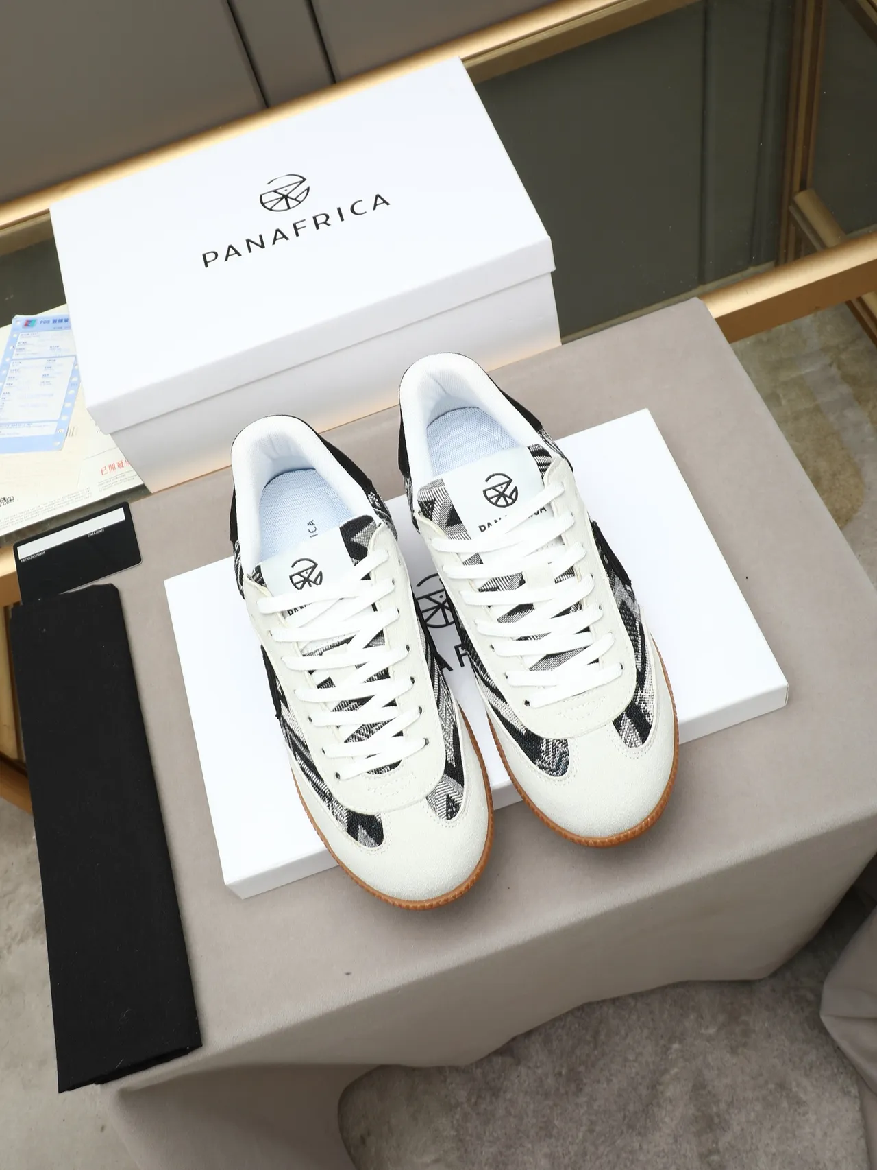 White and Black Geometric Woven Suede Lifestyle Sneaker