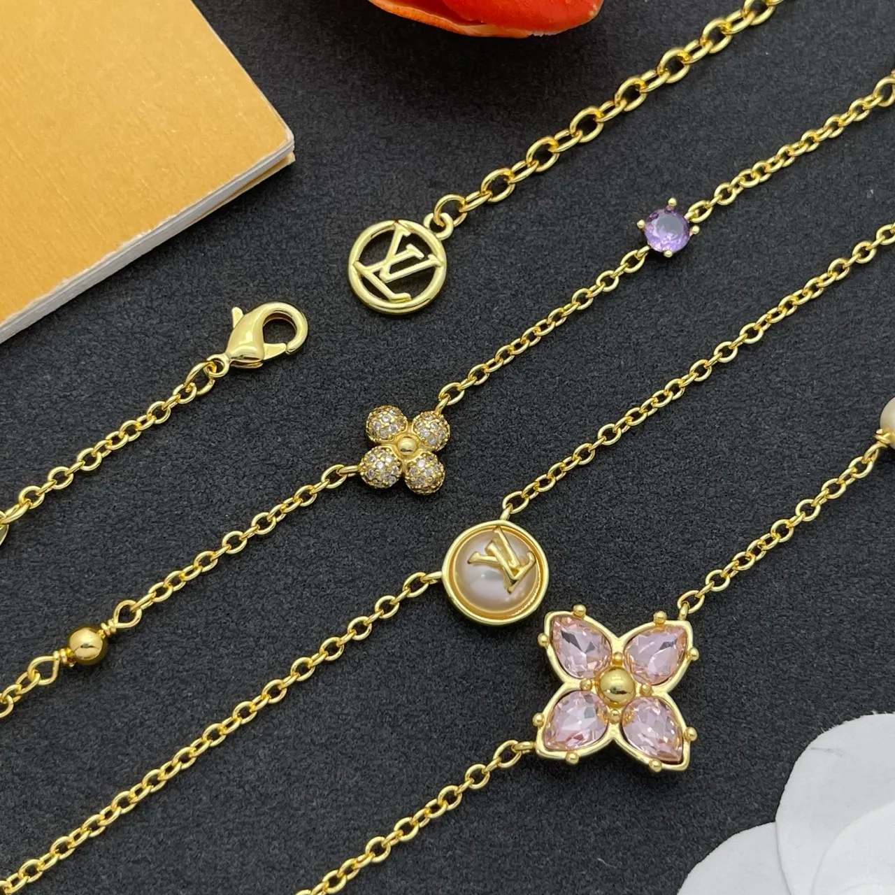Louis Vuitton Monogram Flower Multi-Strand Pearl and Gemstone Necklace