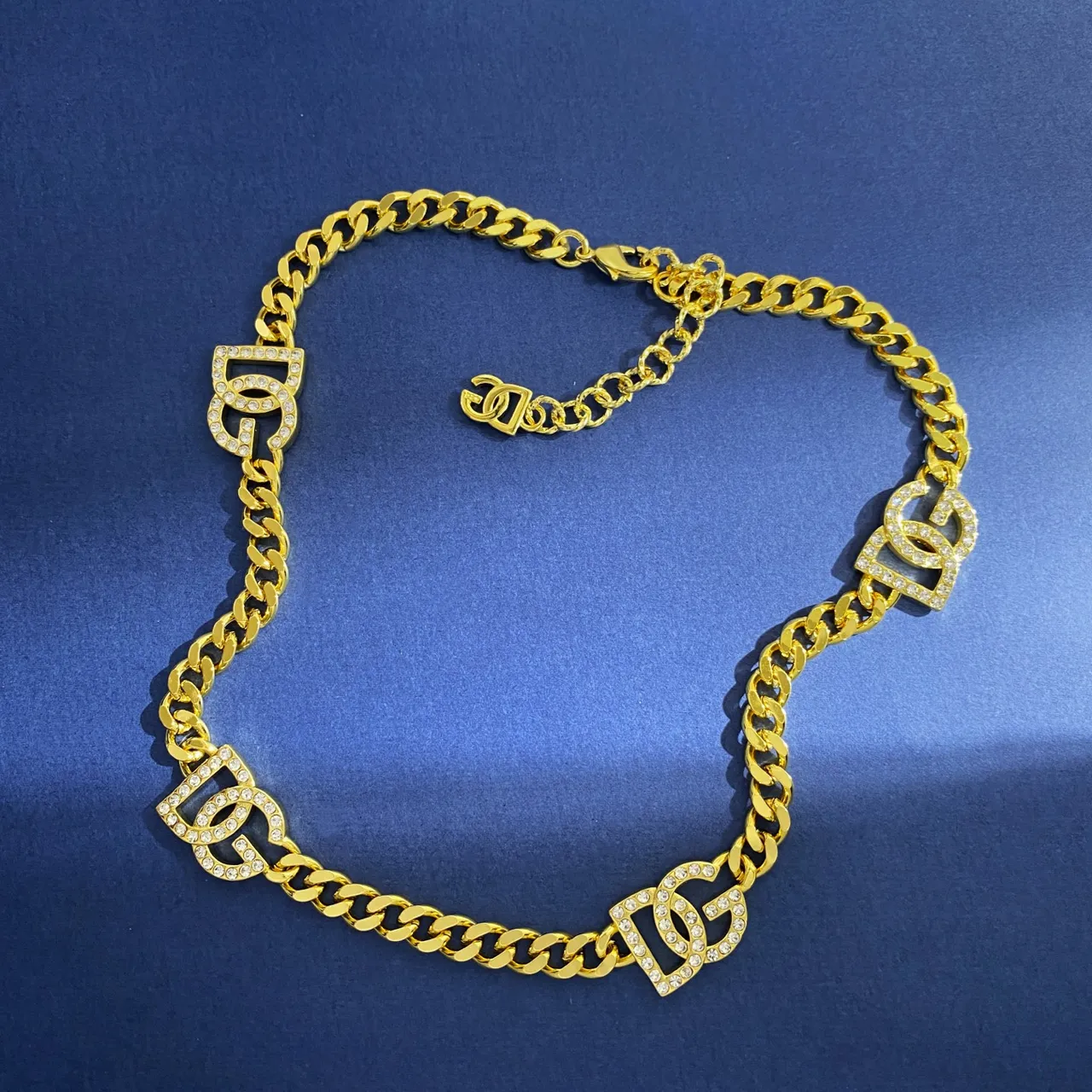 Chanel Logo Chain Rhinestone-Embellished Dual-Tone Necklace