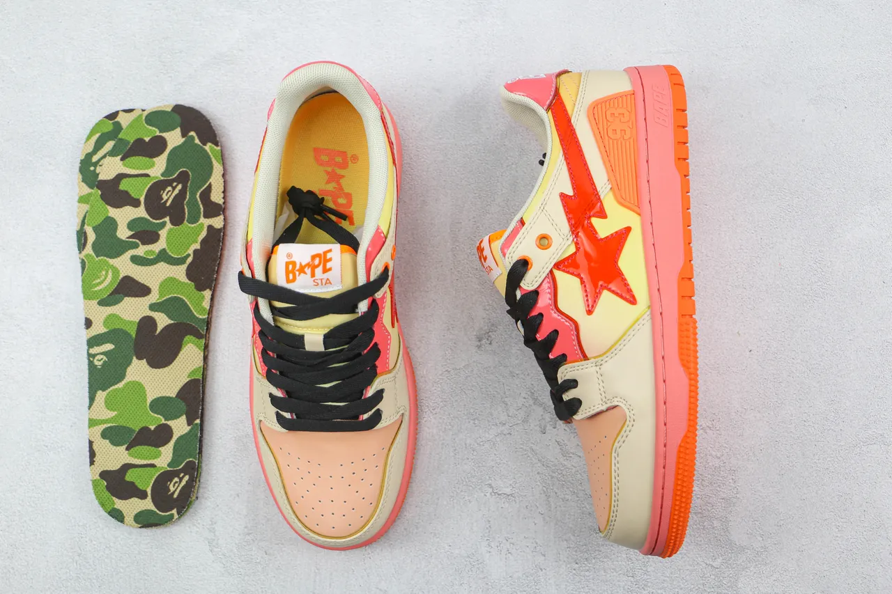 A Bathing Ape BAPE STA Star Lightning Beige Pink Orange Lifestyle Sneakers