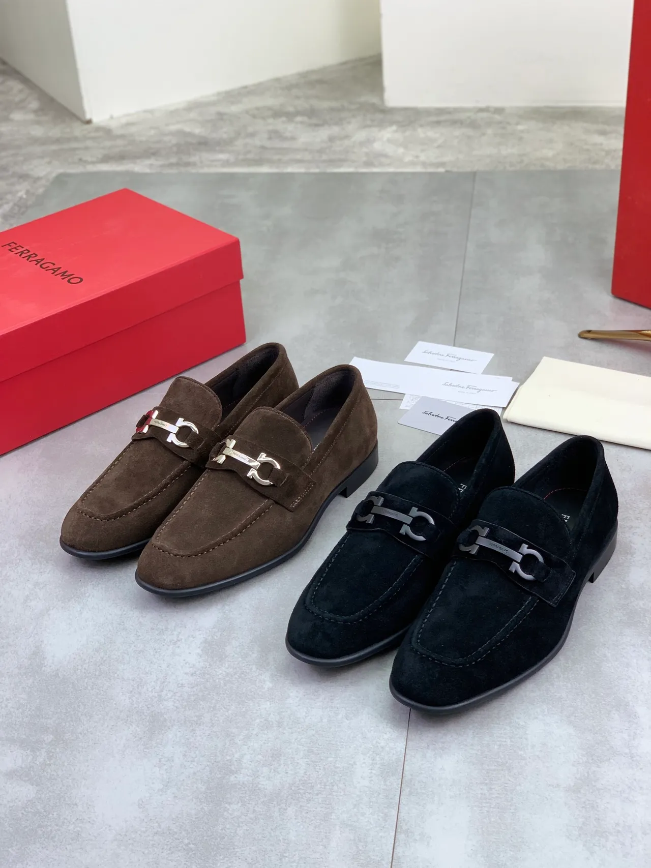 Salvatore Ferragamo Gancini Loafer Brown Suede Loafers