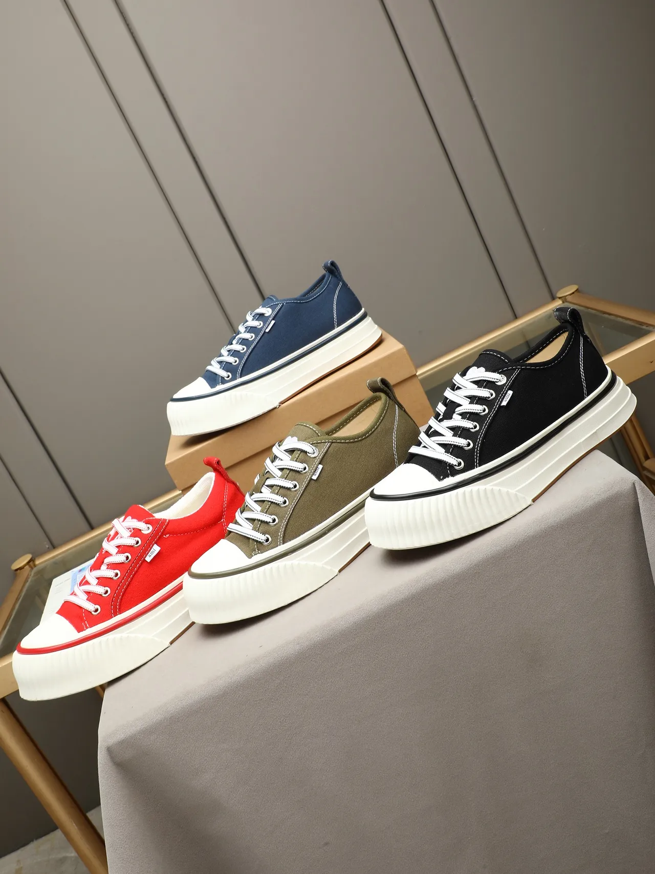 AMI Paris de Coeur Army Green White Canvas Upper Platform Sole Sneakers