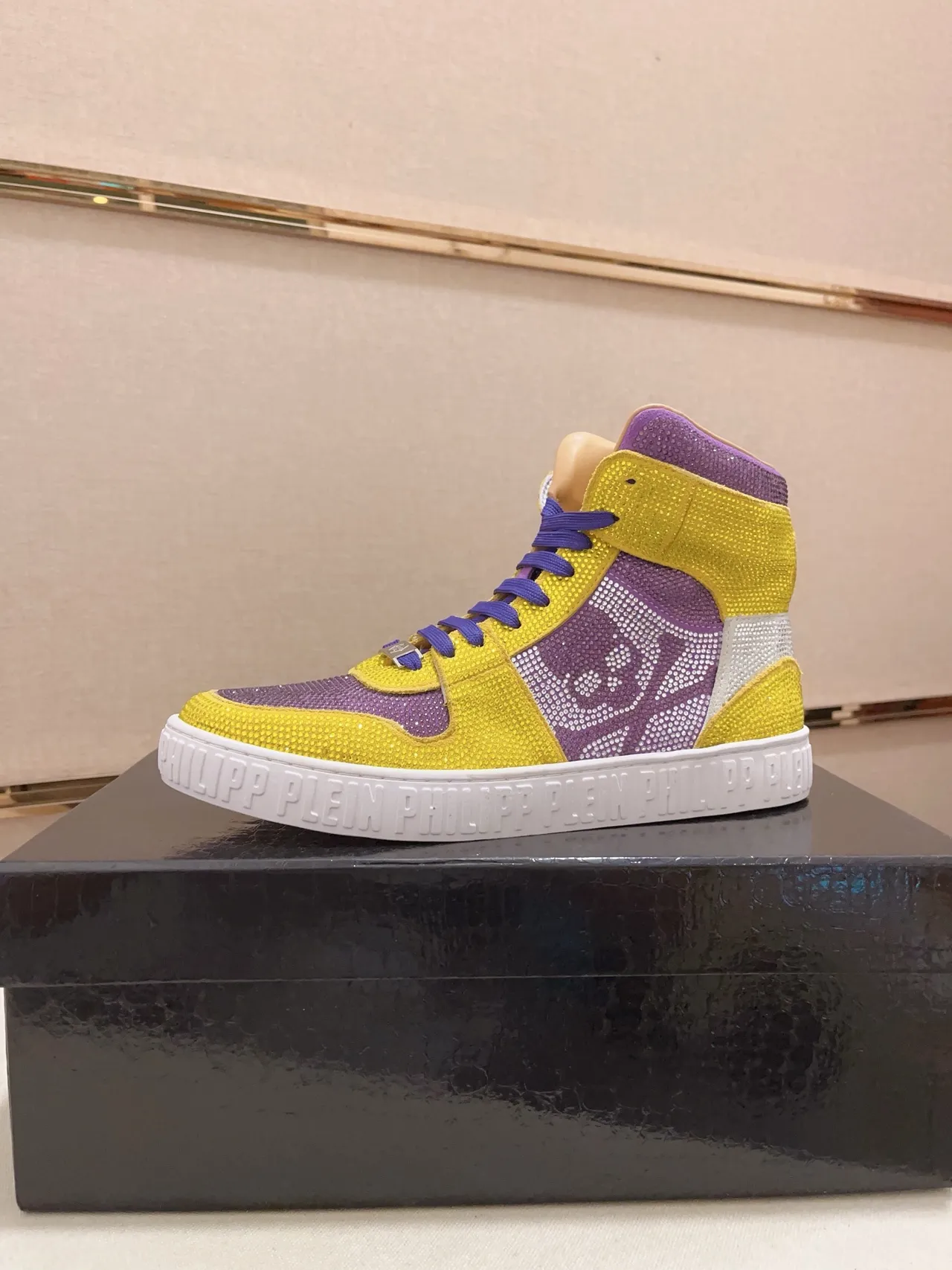 Philipp Plein Crystal-Embellished Yellow Purple Lifestyle Sneaker