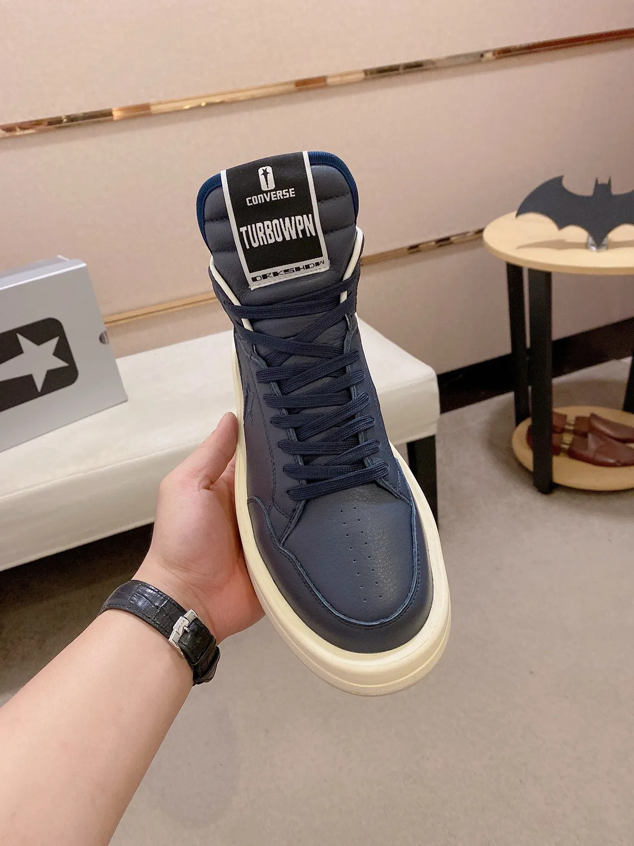 Converse Navy Beige High-Top Leather Upper Lifestyle Sneakers