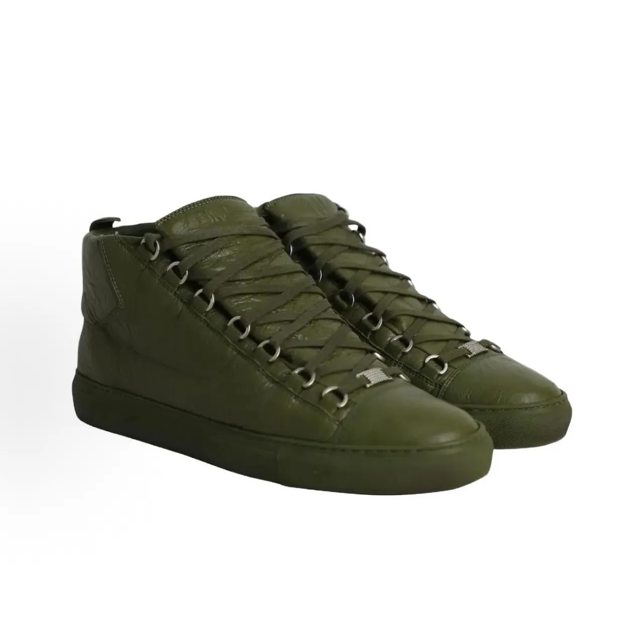 Balenciaga Le Cagole Olive Green Leather Lifestyle Sneakers