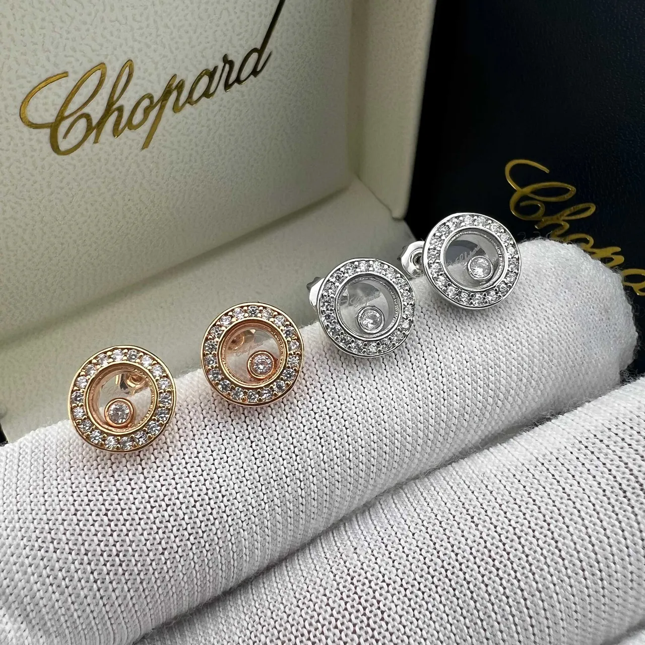 Chopard Happy Diamonds Pavé Diamond Halo Floating Diamond Earrings