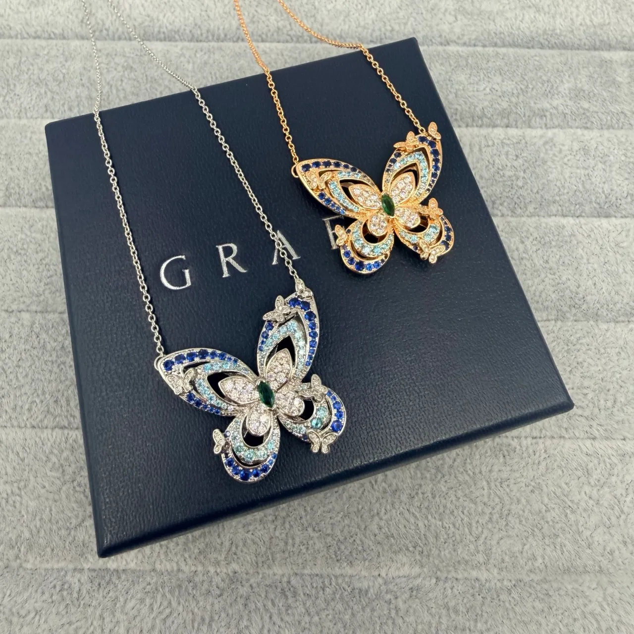 GRAFF Multicolor Gold Butterfly Silhouette Pavé-Set Gemstones Necklace