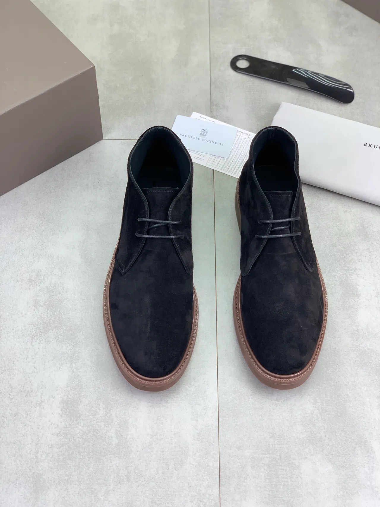 Black Brown Suede Chukka-Style Ankle Boots