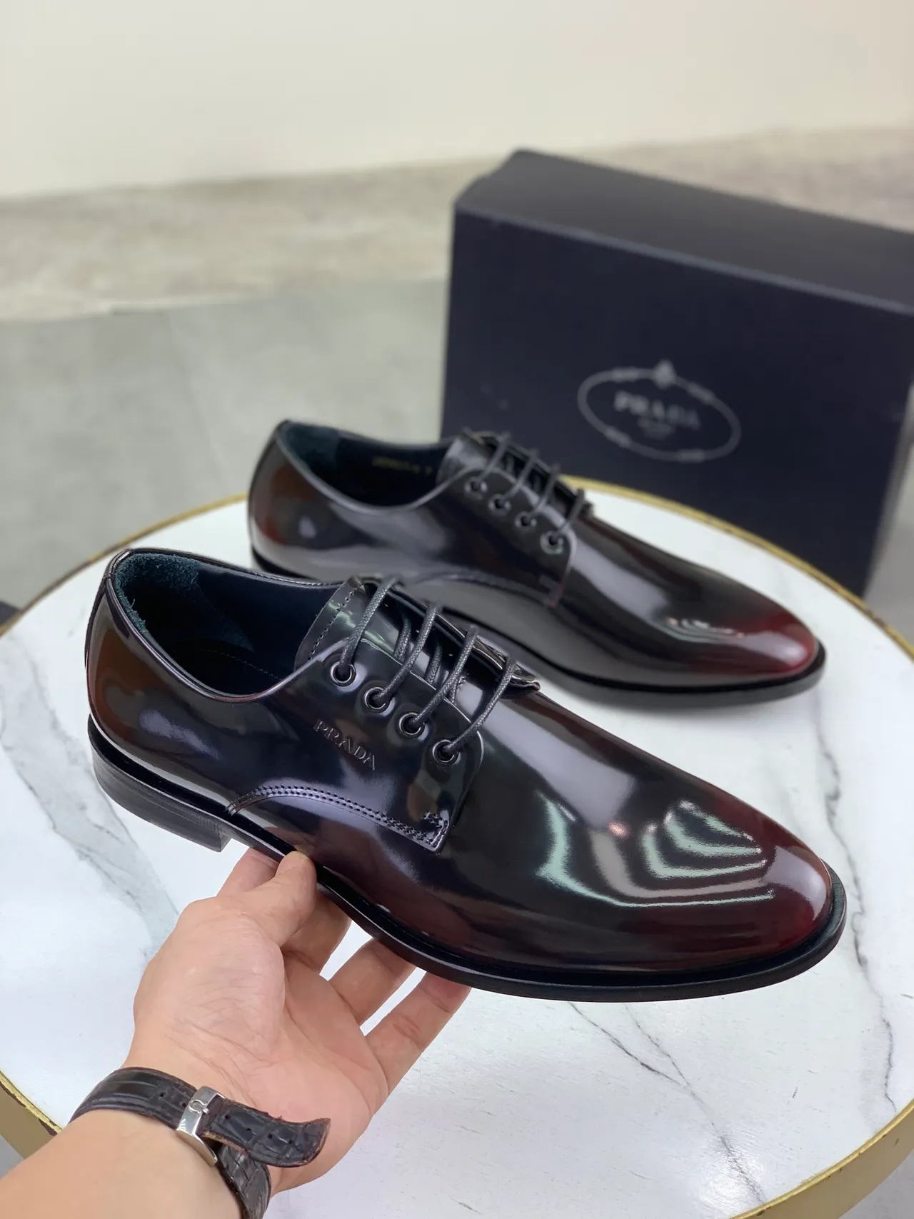 Prada Patent Leather Cap Toe Oxford Shoes