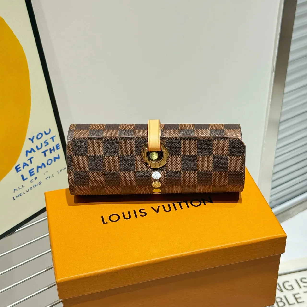 Louis Vuitton Brown Gold Cylindrical Rigid Case Damier Ebène Canvas Tote Bag