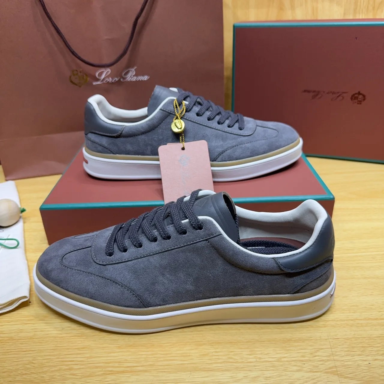 Loro Piana Gray Suede Low-Top Lifestyle Sneakers