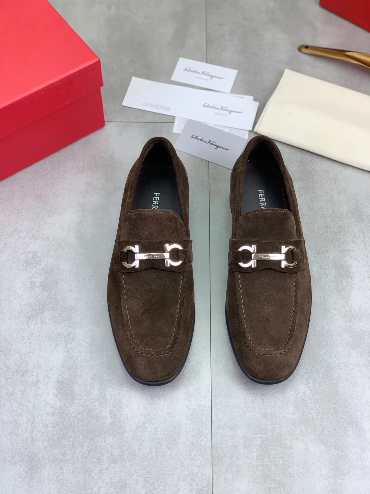 Salvatore Ferragamo Gancini Loafer Brown Suede Loafers