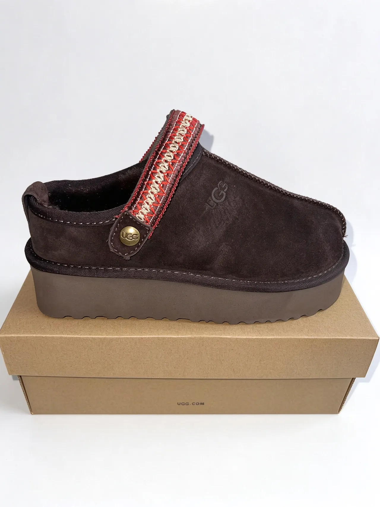 UGG Tasman Brown Red Suede Upper Woven Strap Detail Casual Shoes