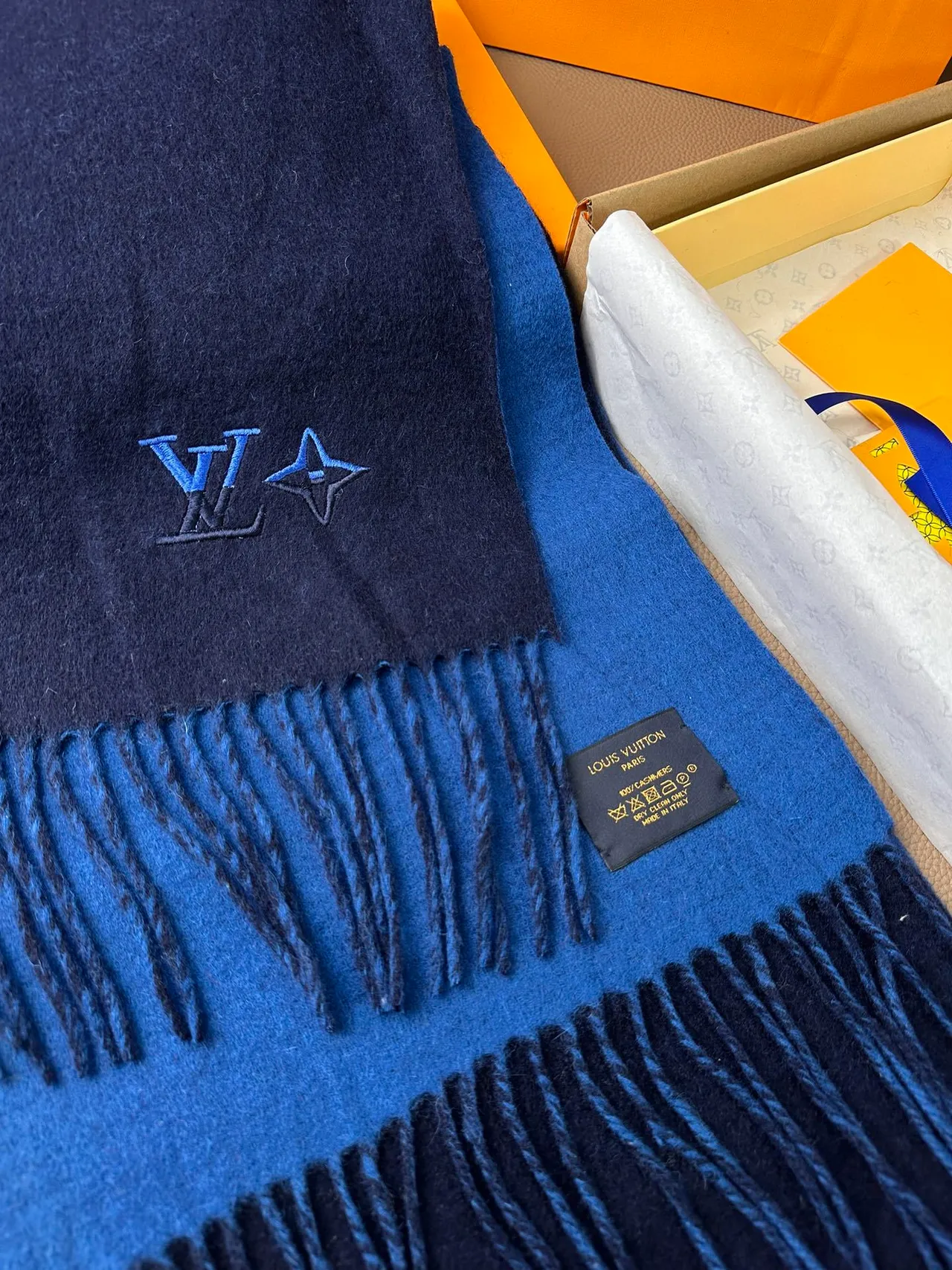 Louis Vuitton Embroidered Monogram Navy Cashmere Scarf