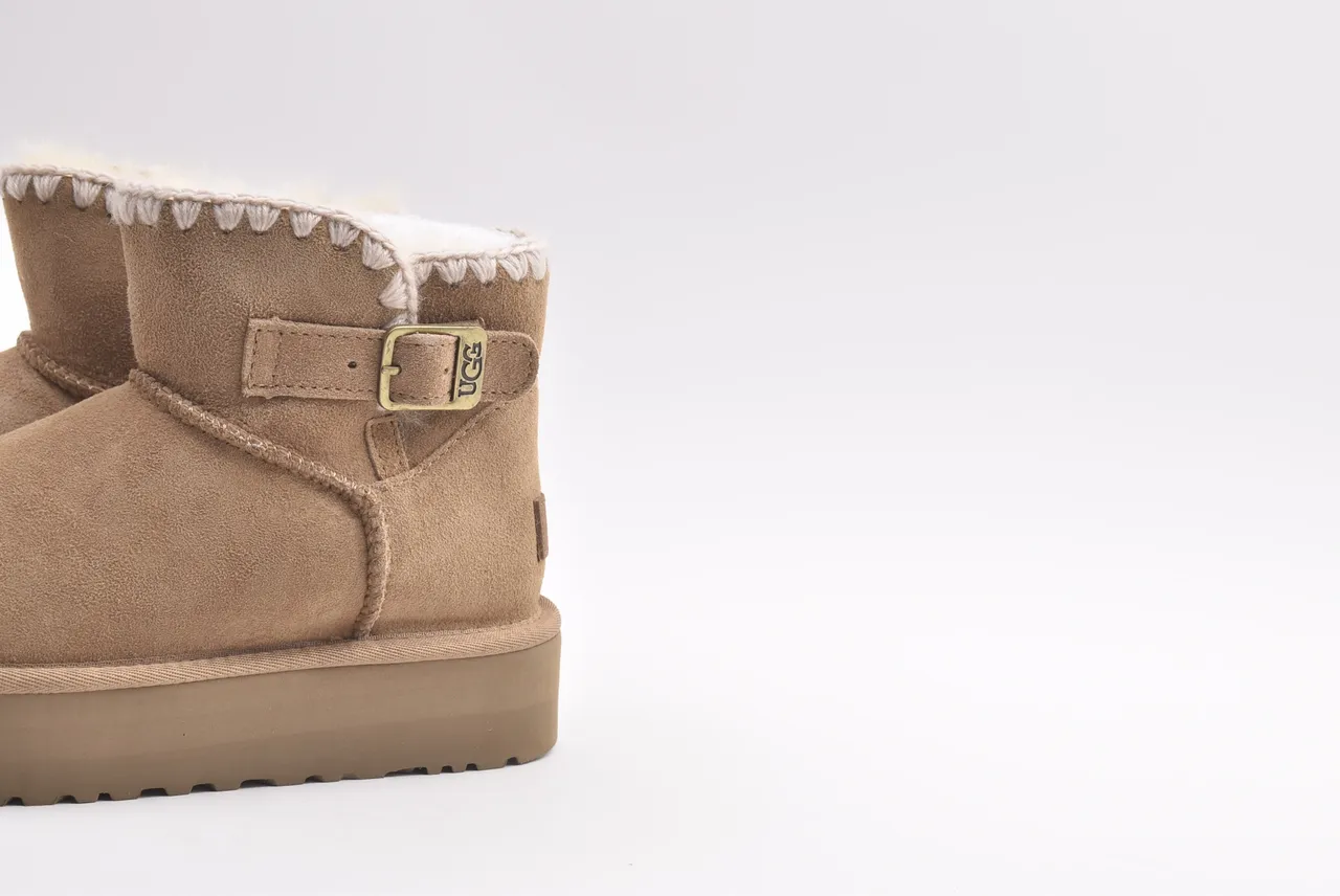UGG Tasman Tan Suede Shearling-Trimmed Platform Snow Boots