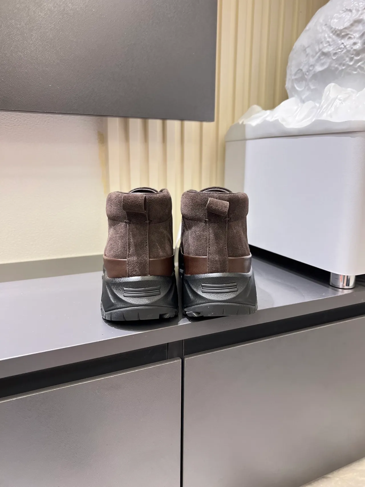 Brown Black Suede Upper Slip-On Construction Ankle Boots