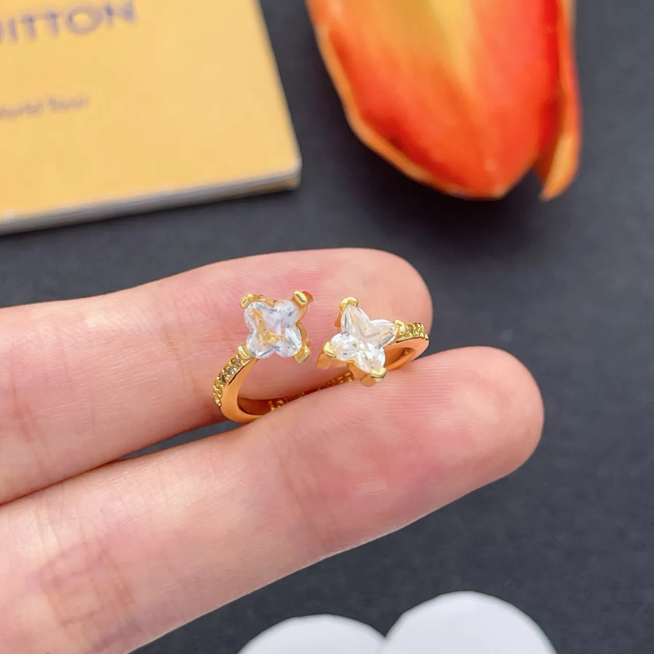 Louis Vuitton Two-Stone Prong-Set Gold Ring