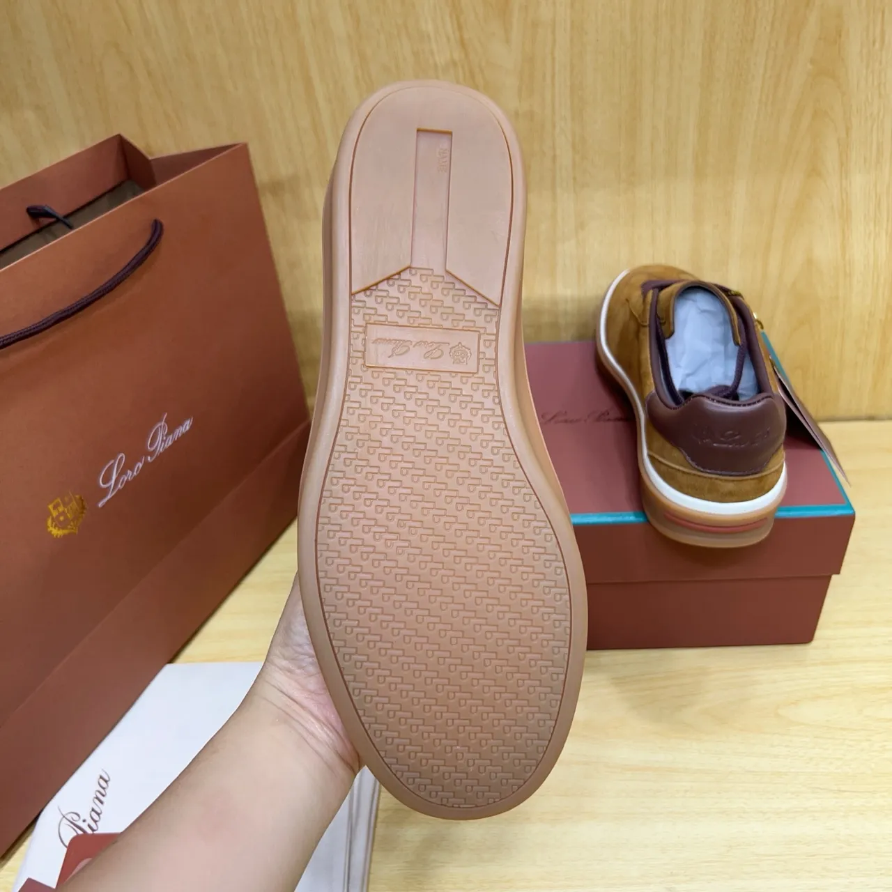 Loro Piana Brown Burgundy Suede Upper Contrast Laces And Heel Tab Sneakers