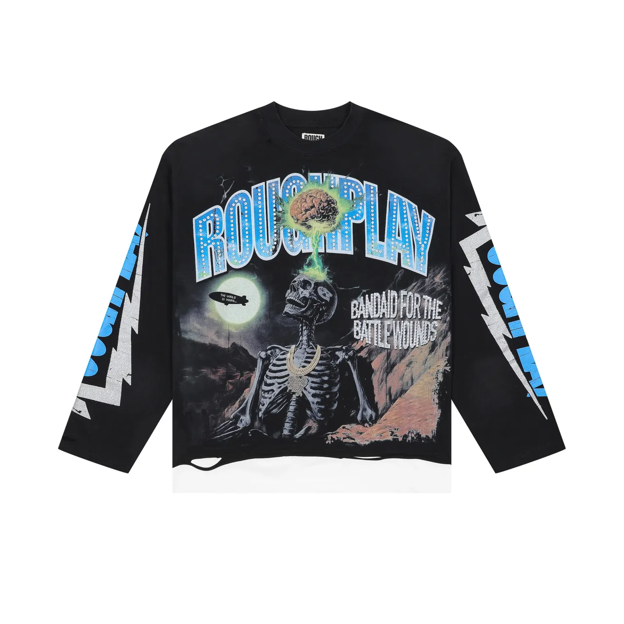 ROUGH Graphic-Print Cropped Long-Sleeve Sweater