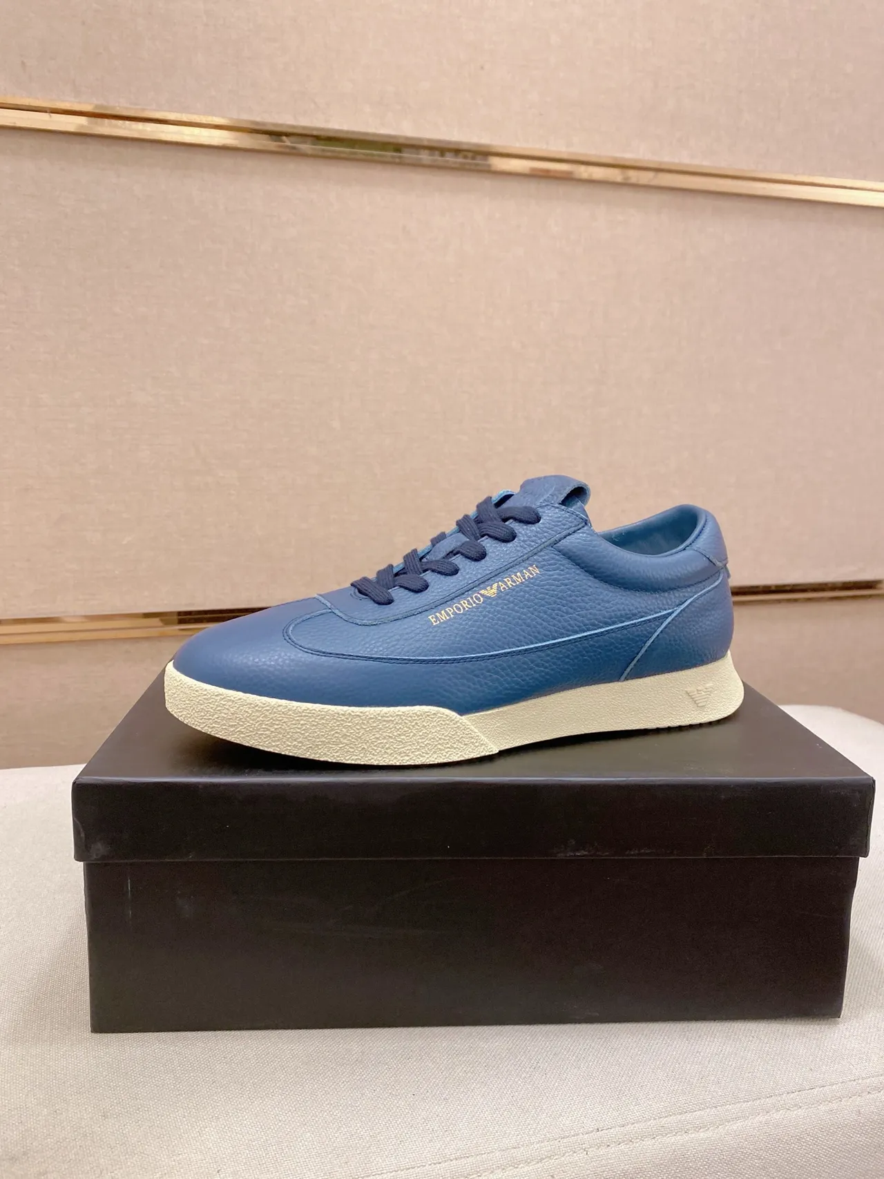Emporio Armani Blue Leather Lifestyle Sneaker