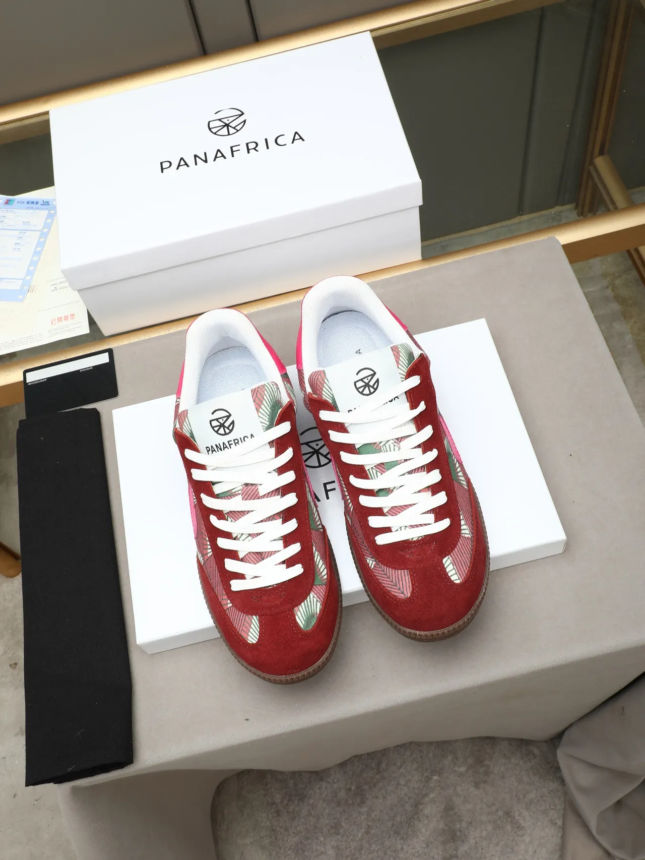 Red and Pink Geometric-Print Suede Lifestyle Sneaker