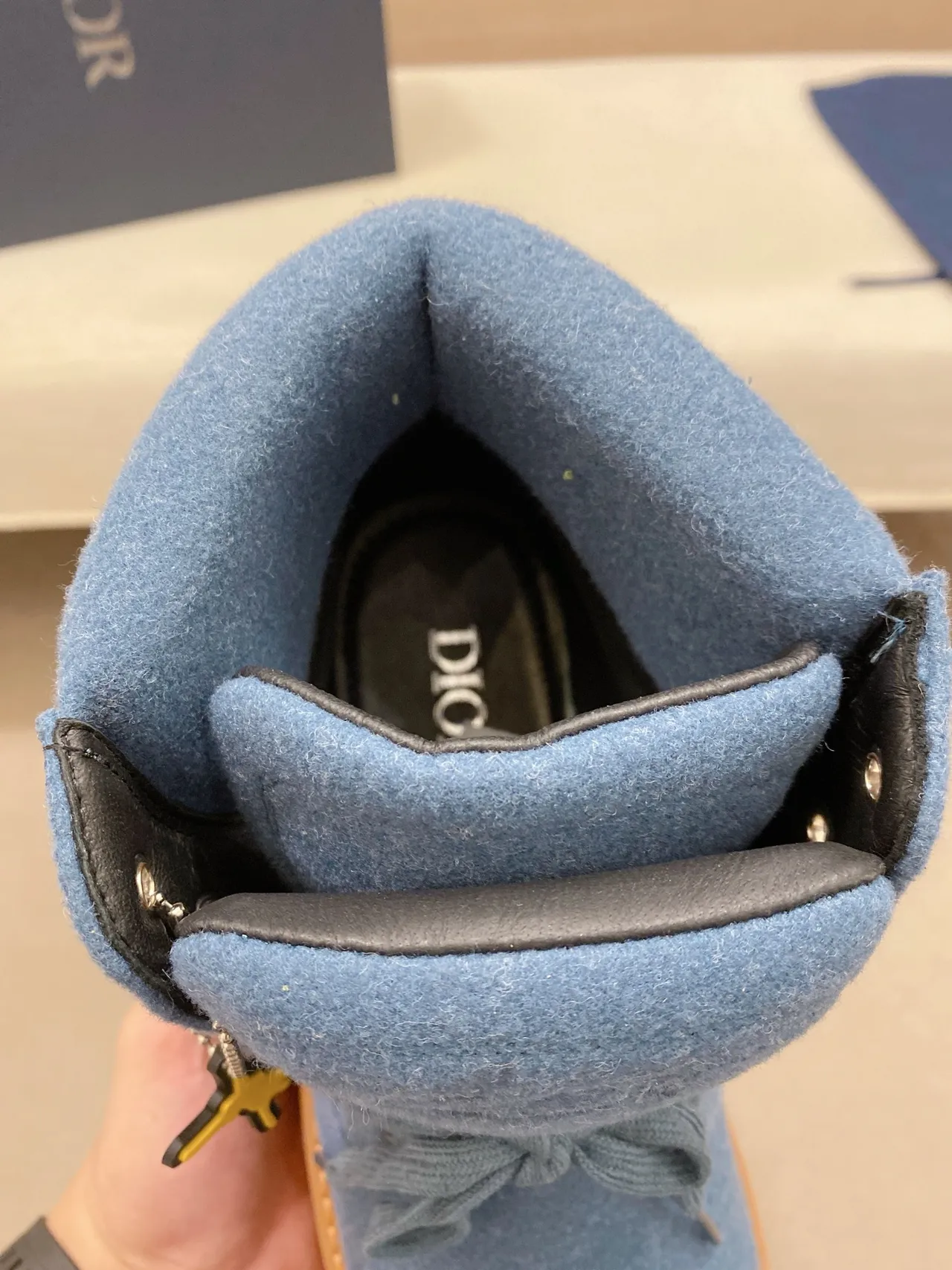 Dior Blue Brown Felt Upper Chunky Lug Sole Work Boots
