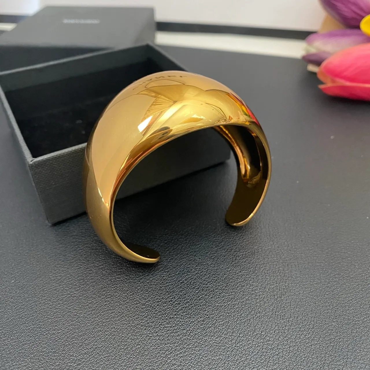 Saint Laurent Wide High-Polish Gold Cuff Bracelet