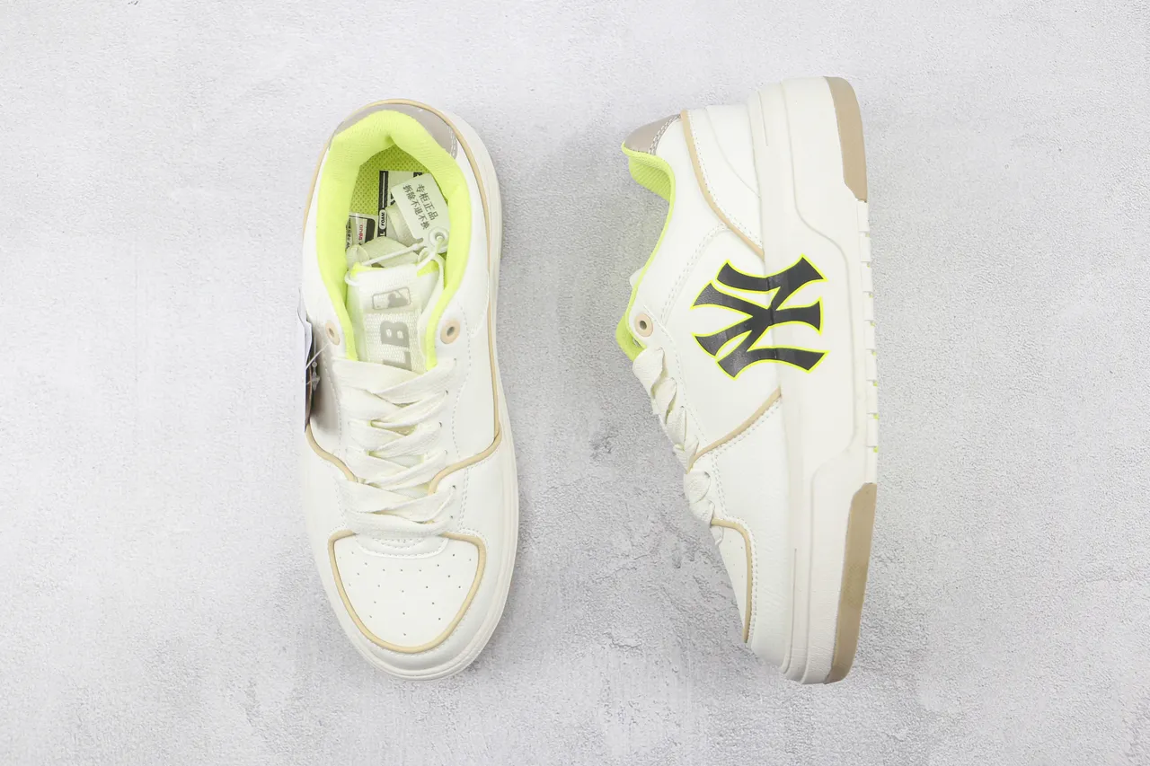 New Era MLB Lifestyle Sneaker White Yellow Low-Top Platform Leather-Textured Upper Lifestyle Sneakers