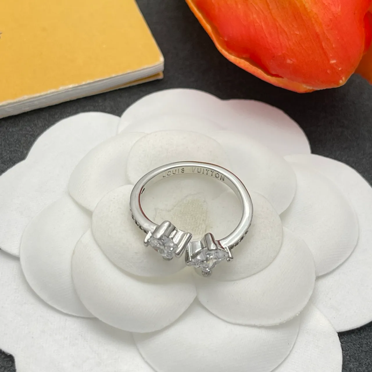Louis Vuitton Dual-Stone Prong-Set Silver-Toned Ring