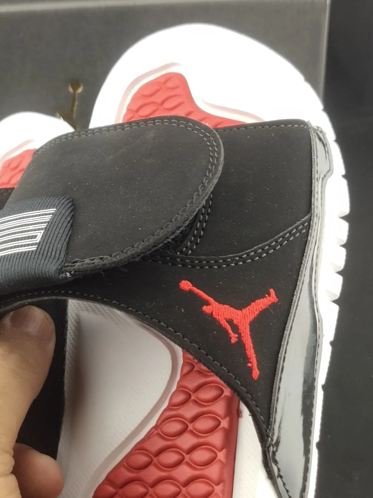 Air Jordan Slide Black White Red Suede Slipper