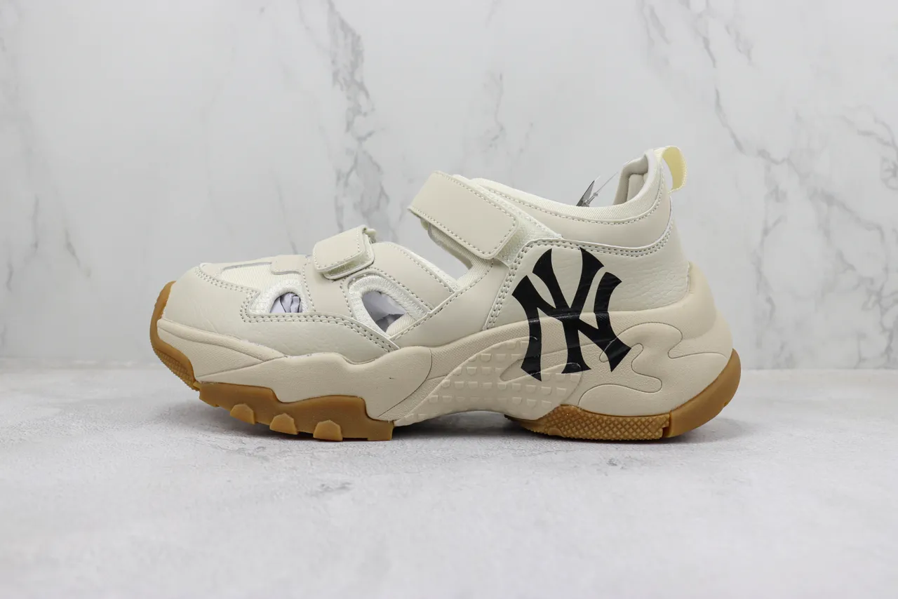 New Era Beige Black Chunky Sole Velcro Strap Closure Casual Sandals