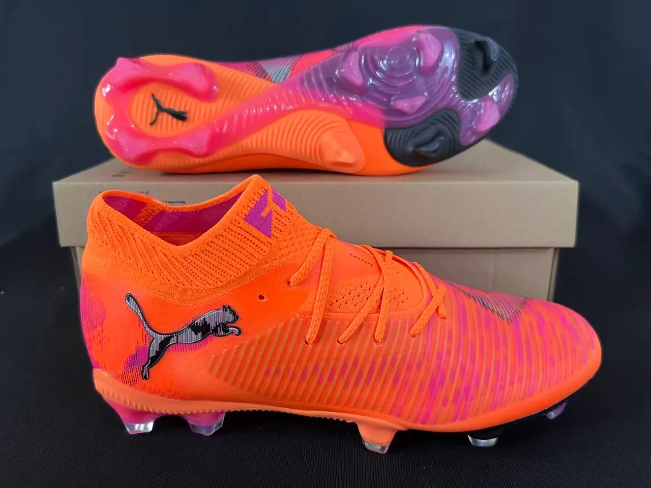 Puma Future Z Orange Purple Knit Upper High-Cut Sock Collar Firm-Ground Soccer Shoes